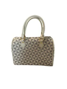 Structured Geo-Pattern Top-Handle Bag in Cream and Black